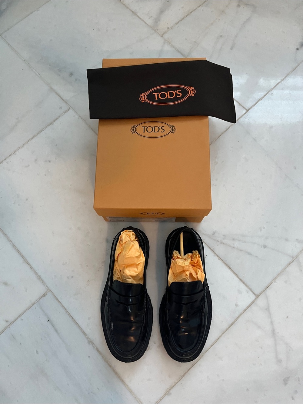 TOD'S Black Leather Penny Loafers